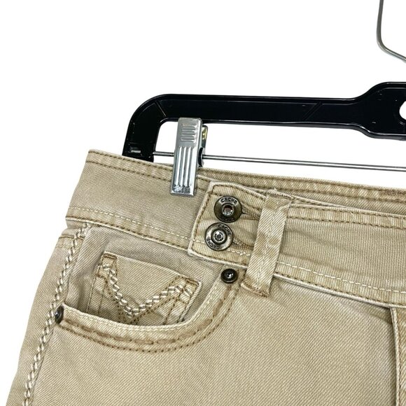 Cache Y2K Jeans Size 6 Tan Chestnut Mid Rise Skinny Ankle Crop Rhinestone Button - Picture 4 of 6